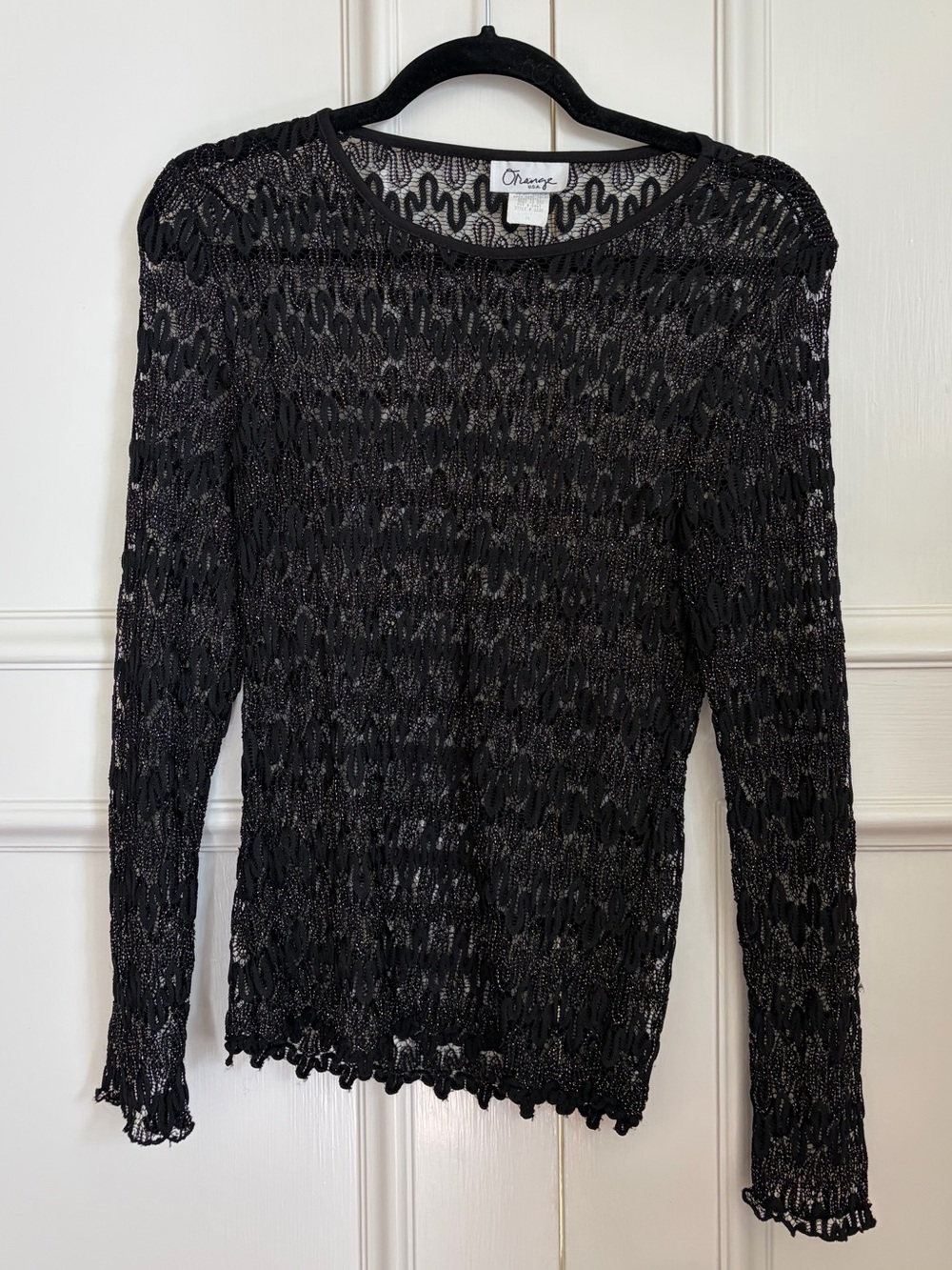 Vintage Black Sheer Textured Long-Sleeve Top